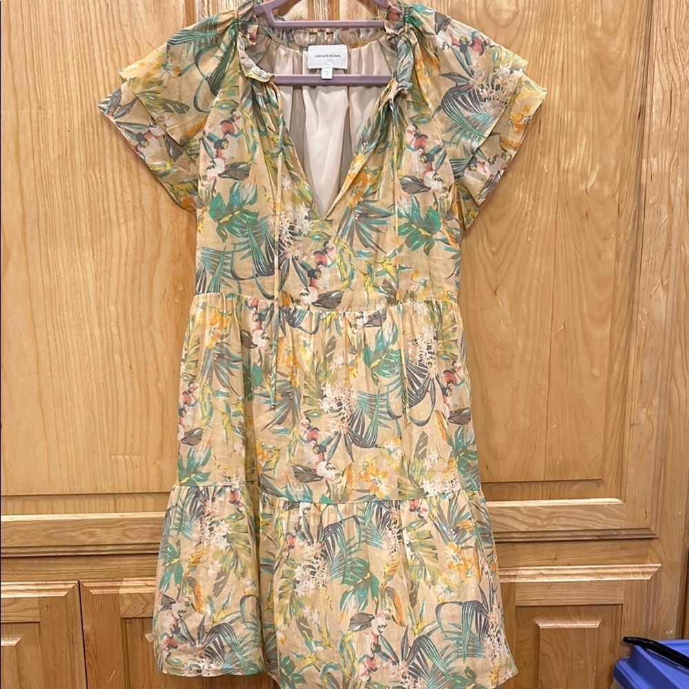 Lavender Brown Floral Tropical Print Dress
